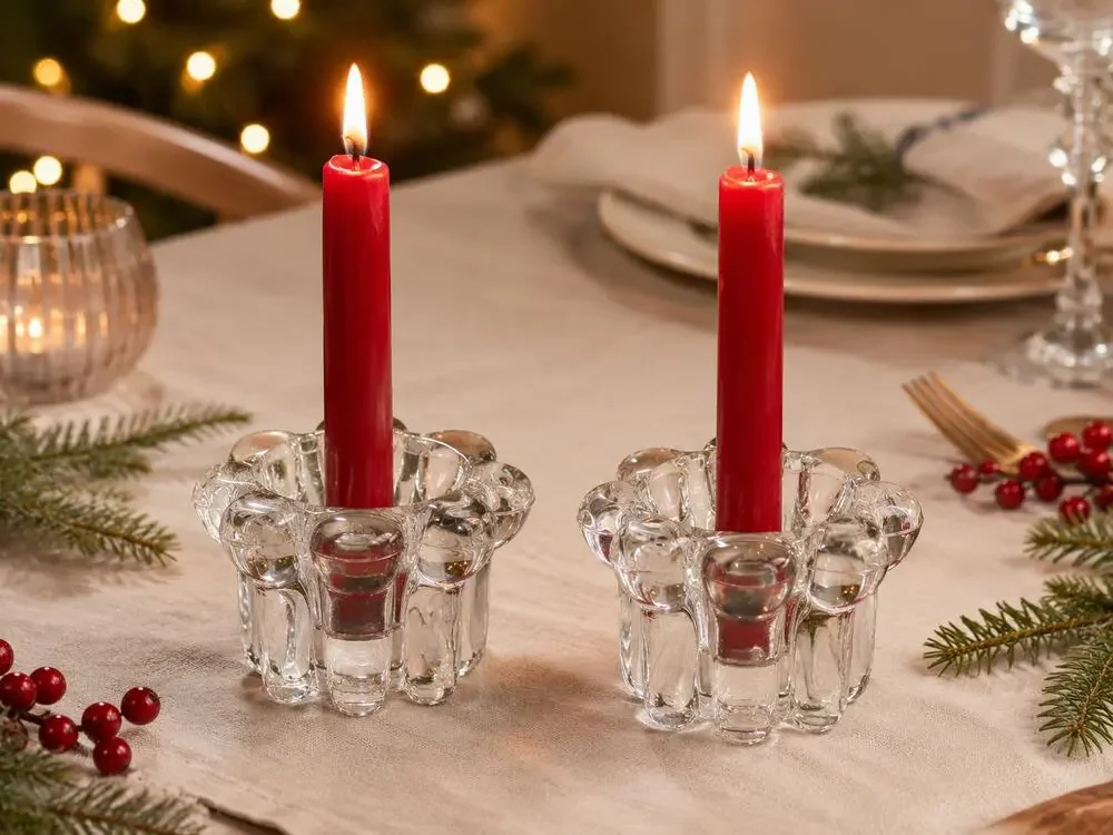 Holiday Entertaining Crystal Taper Candle Holders Pair Christmas Table Decor New